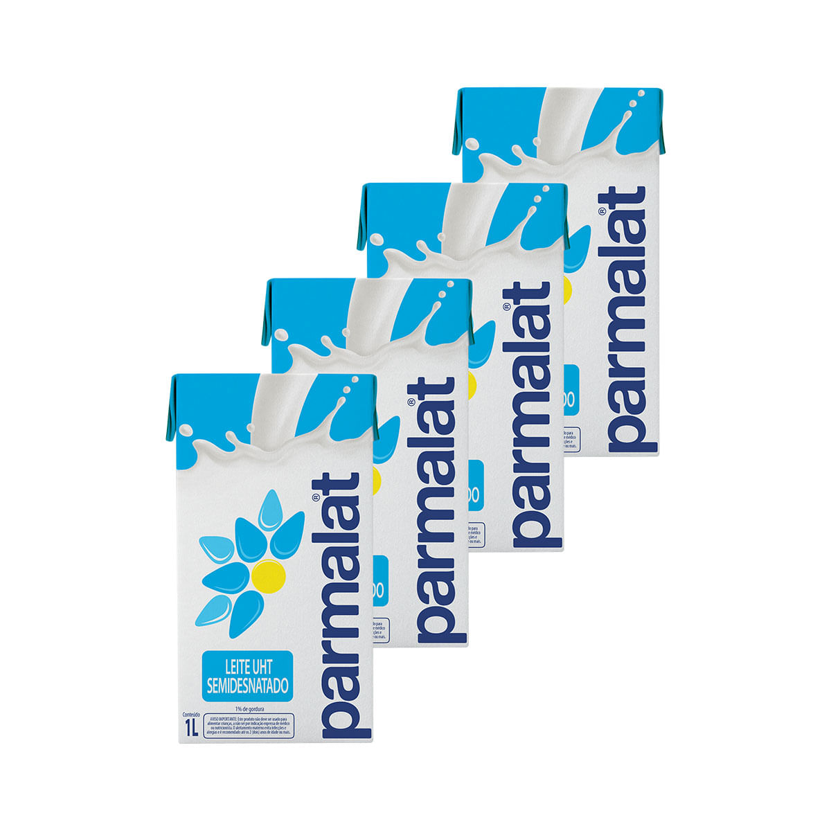 Pack Leite Semidesnatado UHT Tipo A Parmalat 1 Litro - 4 Unidades