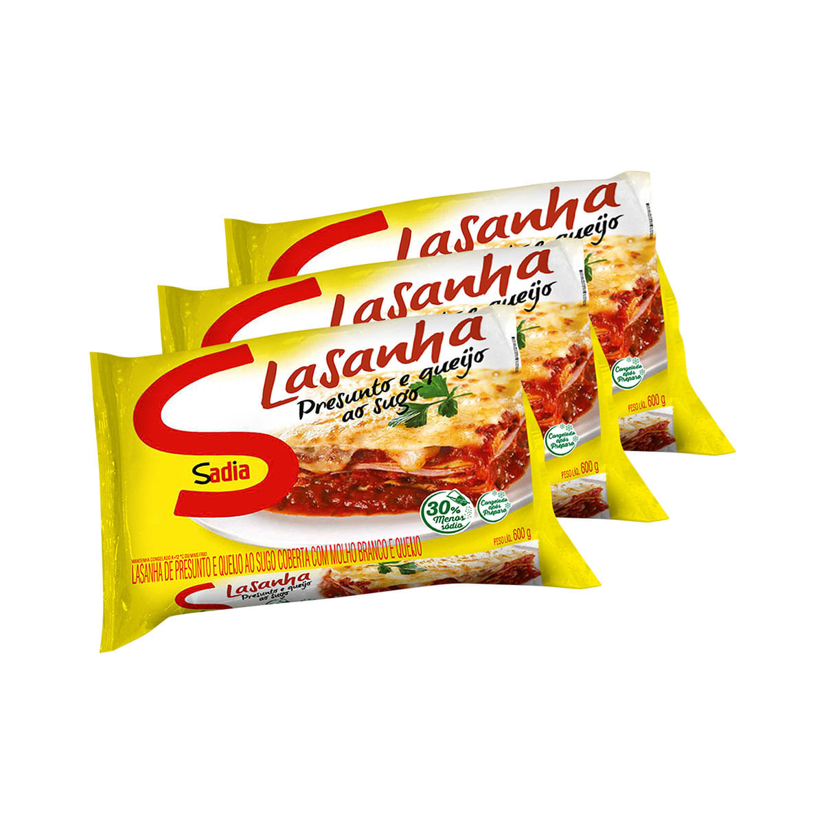 Pack Lasanha de Presunto e Queijo ao Sugo Sadia 600g - 3 Unidades