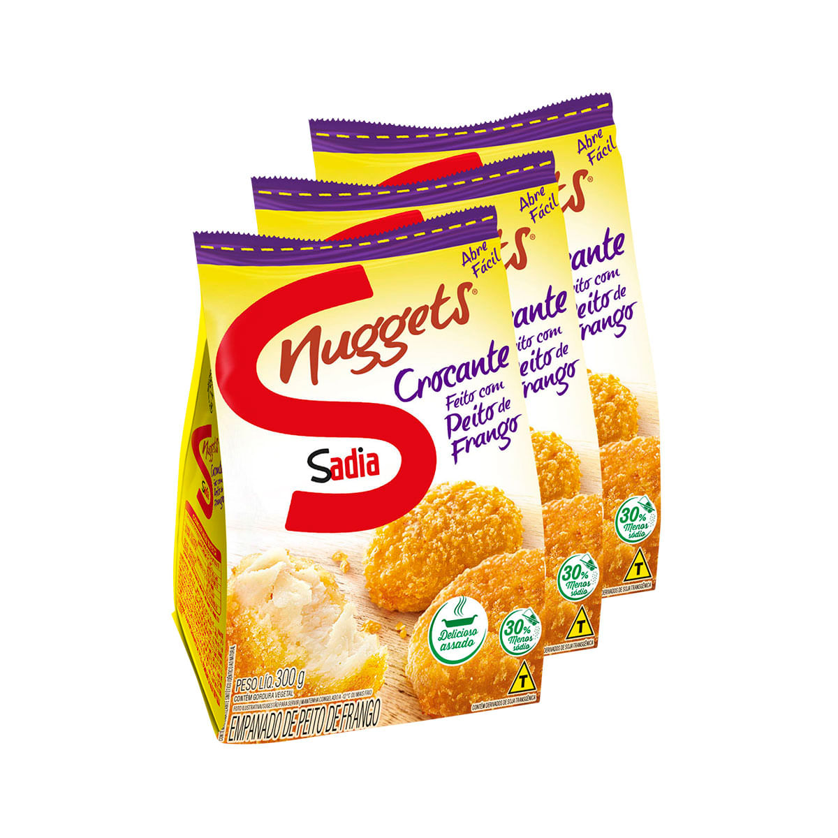 Pack Nuggets de Frango Crocante Sadia 300g - 3 Unidades