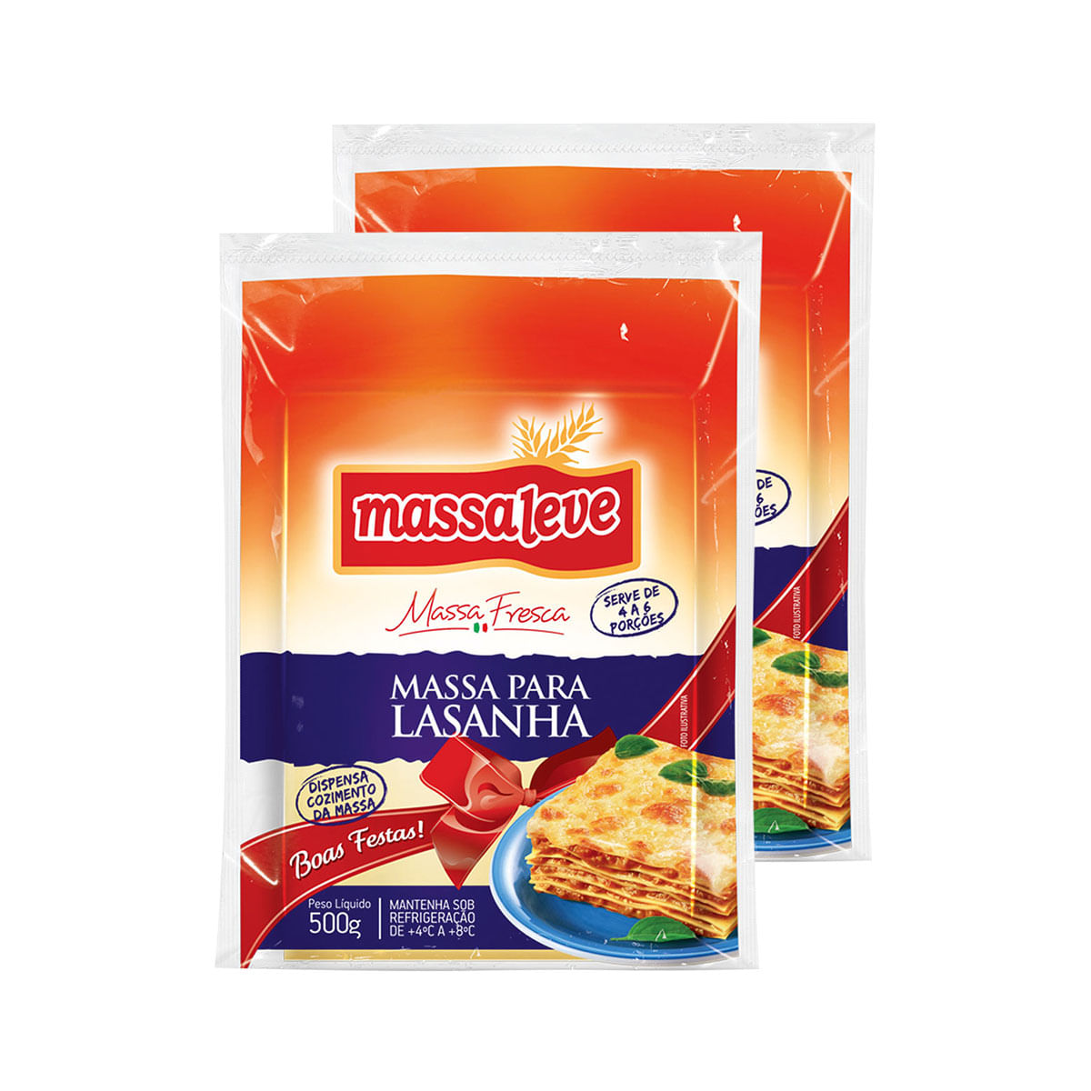Pack Massa Fresca para Lasanha Tradicional Massa Leve 500g - 2 Unidades