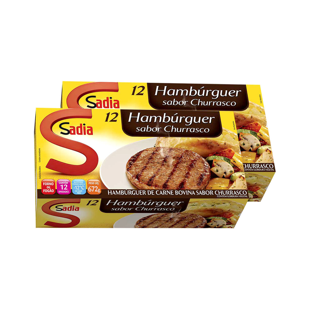 Pack Hambúrguer Bovino Congelado Sabor Churrasco Sadia 672g - 2 Unidades