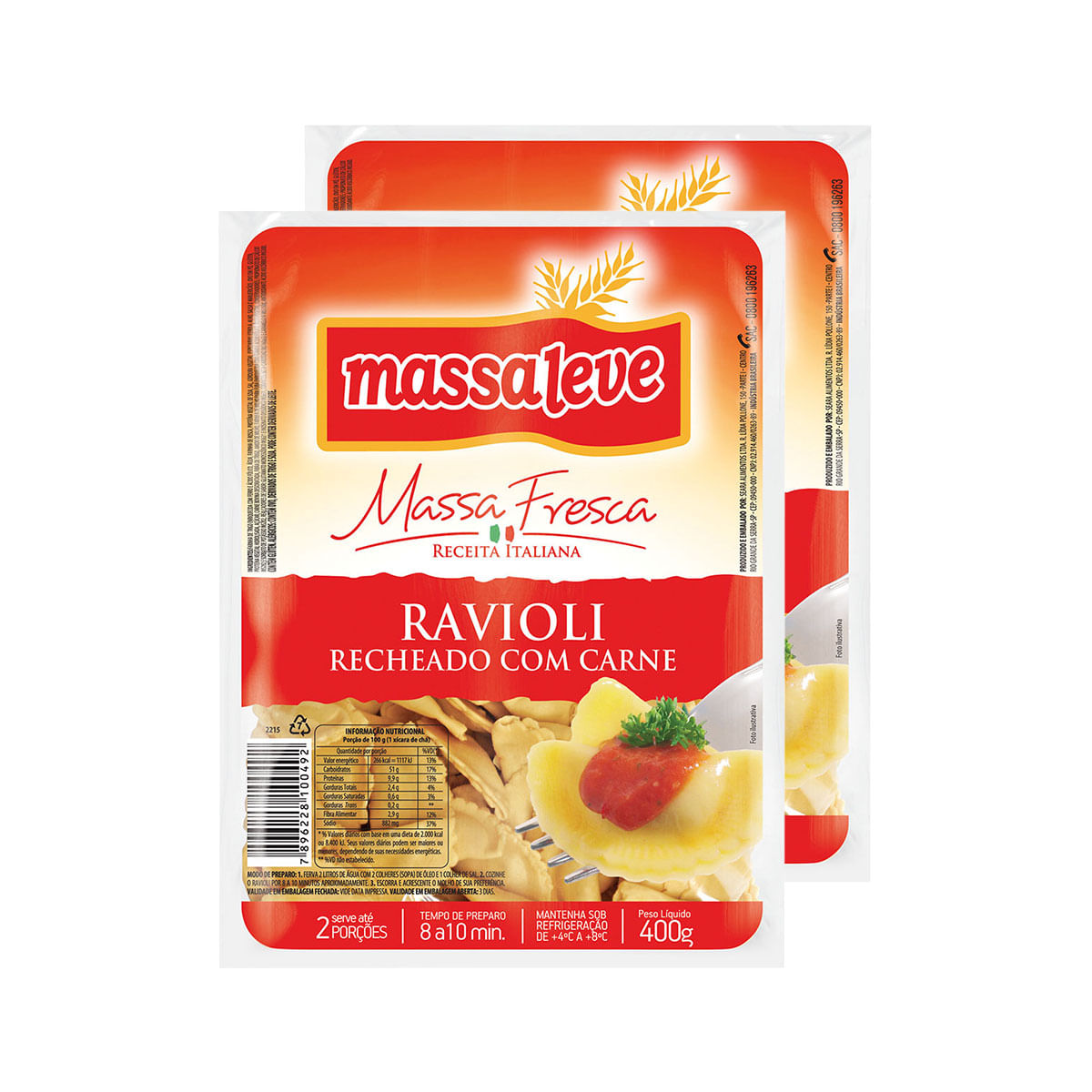 Pack Ravioli de Carne Massa Leve 400g - 2 Unidades