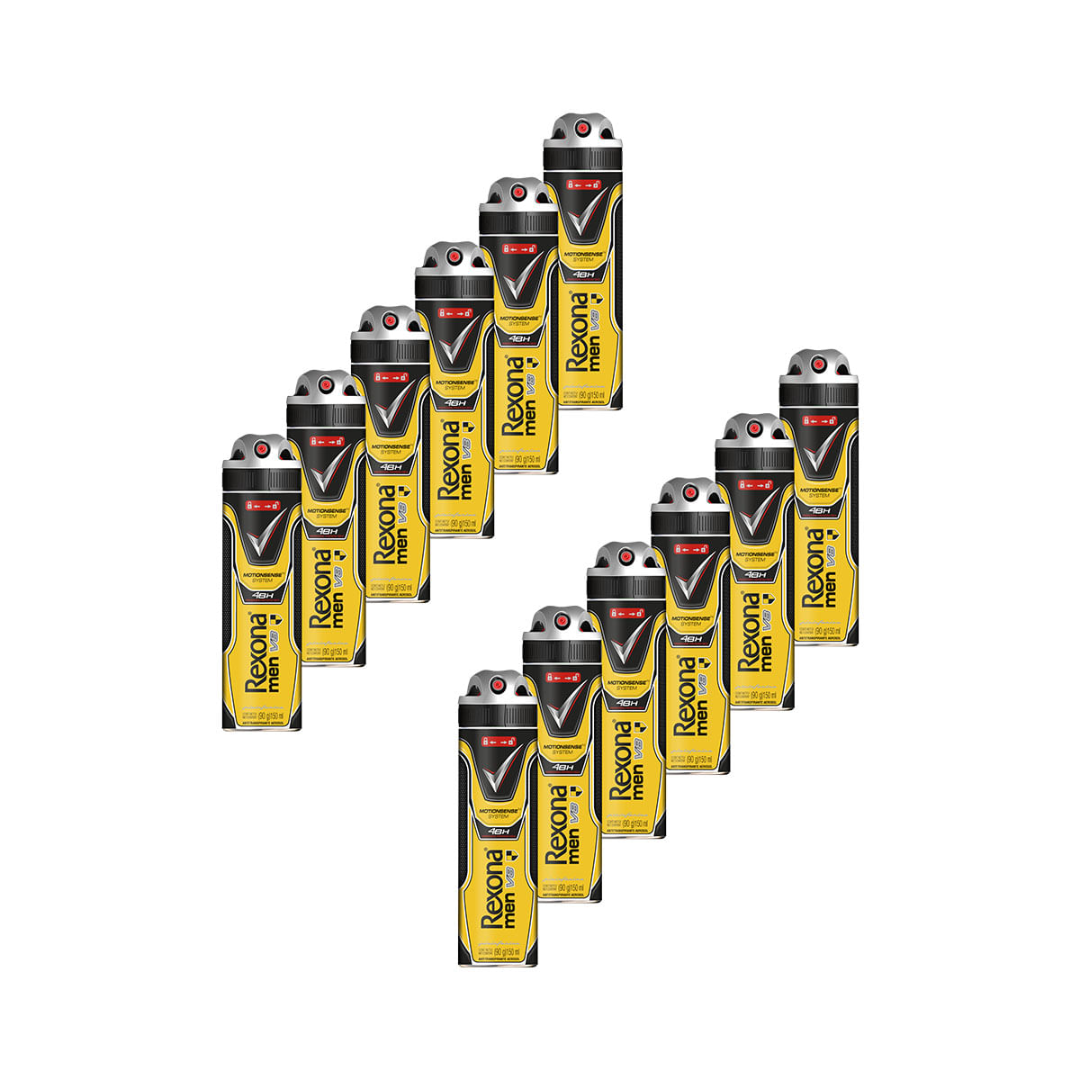 Kit com 12 Desodorantes Aerosol Rexona Motion Sense V8 Amarelo Masculino 150ml/90g