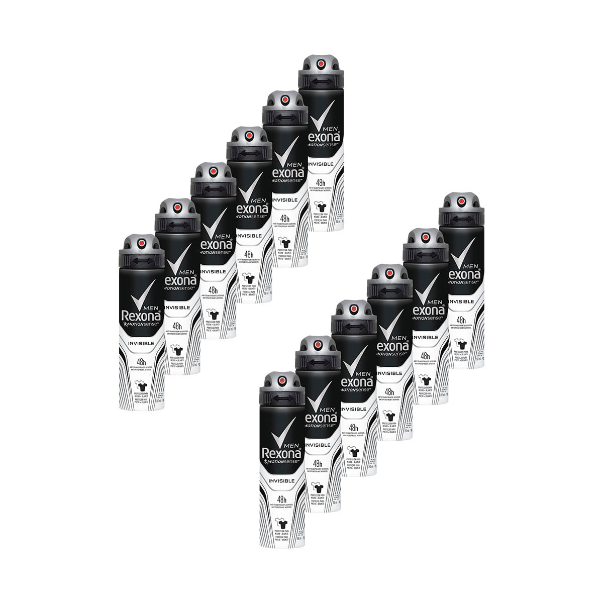 Kit com 12 Desodorantes Aerosol Rexona Motion Sense Invisible Original Masculino 150ml/90g
