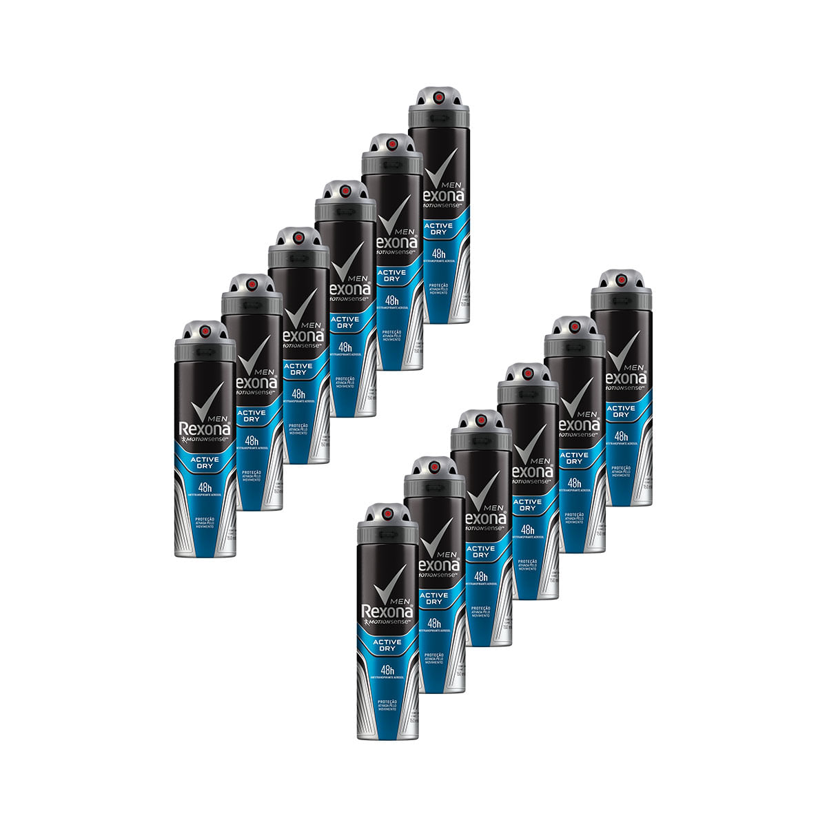 Kit com 12 Desodorantes Rexona Motion Sense Active Dry Aerosol Masculino 150ml 90g