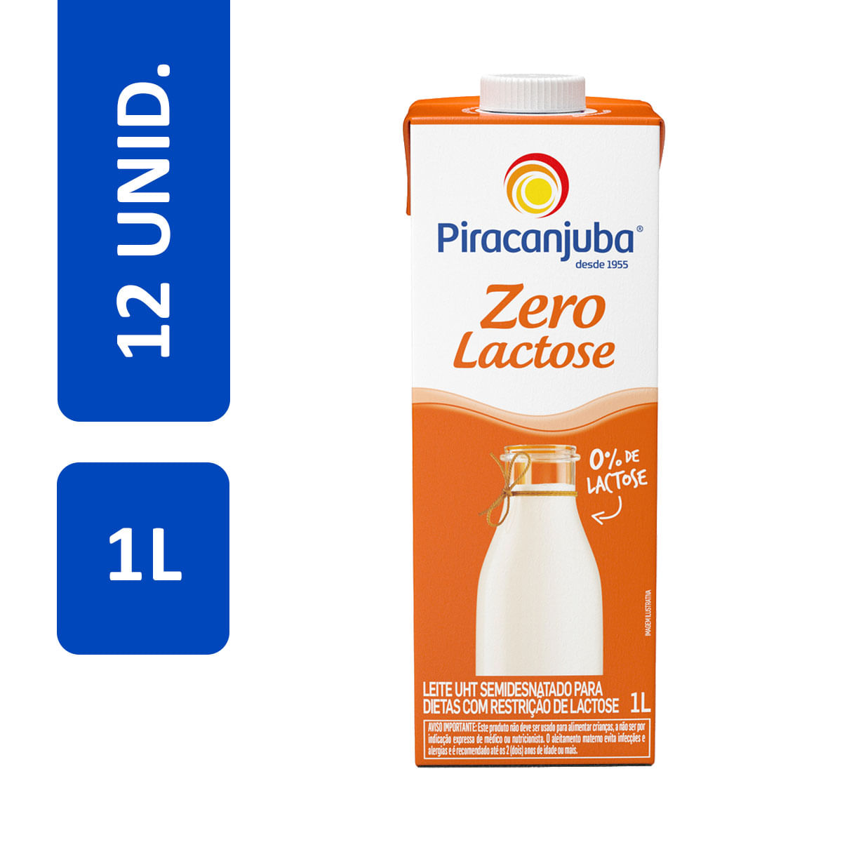 Leite Semidesnatado Piracanjuba Zero Lactose 1 Litro 12 unidades