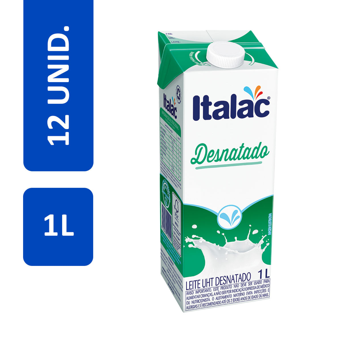 Leite Desnatado UHT Italac 1 Litro - 12 Unidades