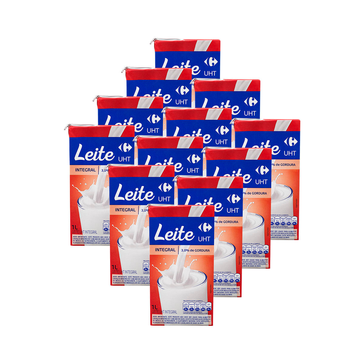 Pack Leite UHT Integral Carrefour 1 Litro - 12 Unidades