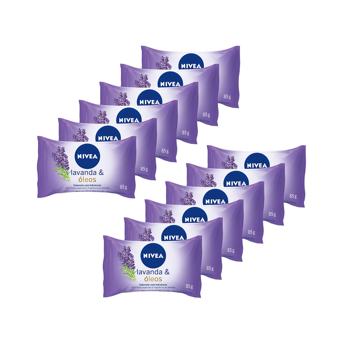 Kit com 12 Sabonetes em Barra Corporal Nivea Lavanda e Óleos 85g