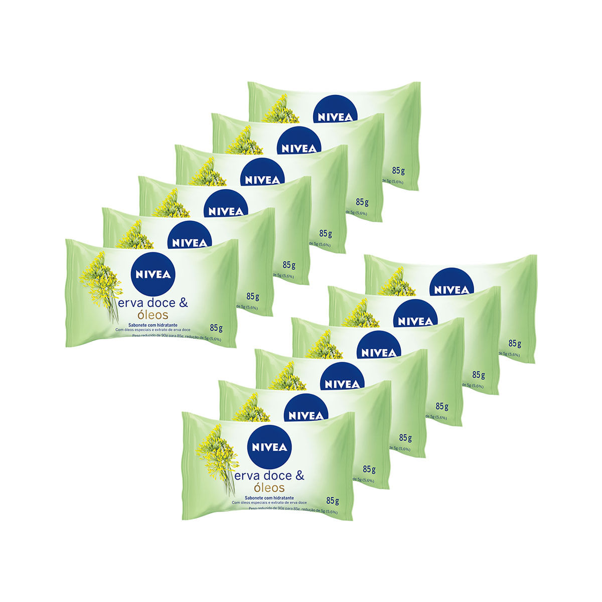 Kit com 12 Sabonetes em Barra Corporal Nivea Erva Doce e Óleos 85g