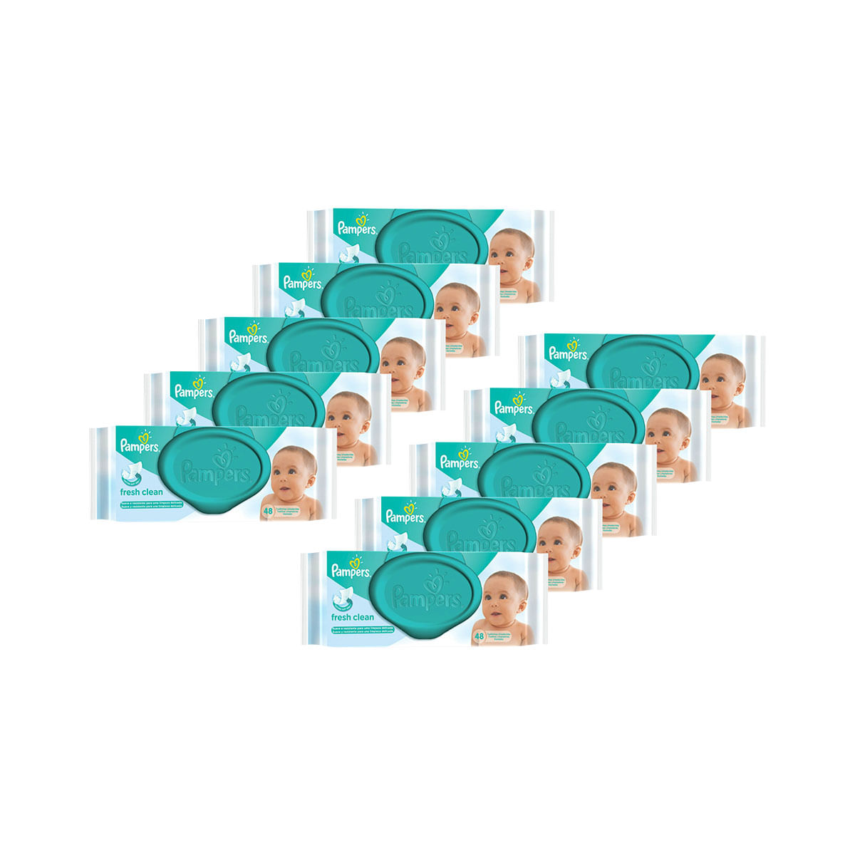 Kit Lenço Umedecido Pampers Fresh Clean - 480 Unidades - 10 Pacotes