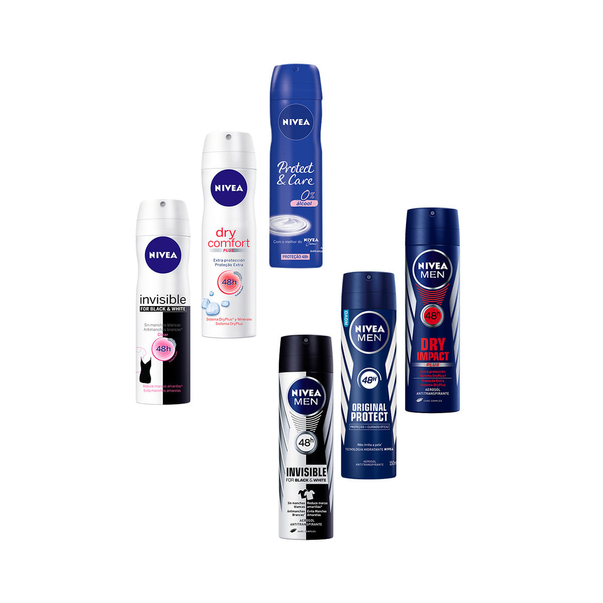 Kit com 6 Desodorantes Aerosol Nivea 150ml Para Toda Família