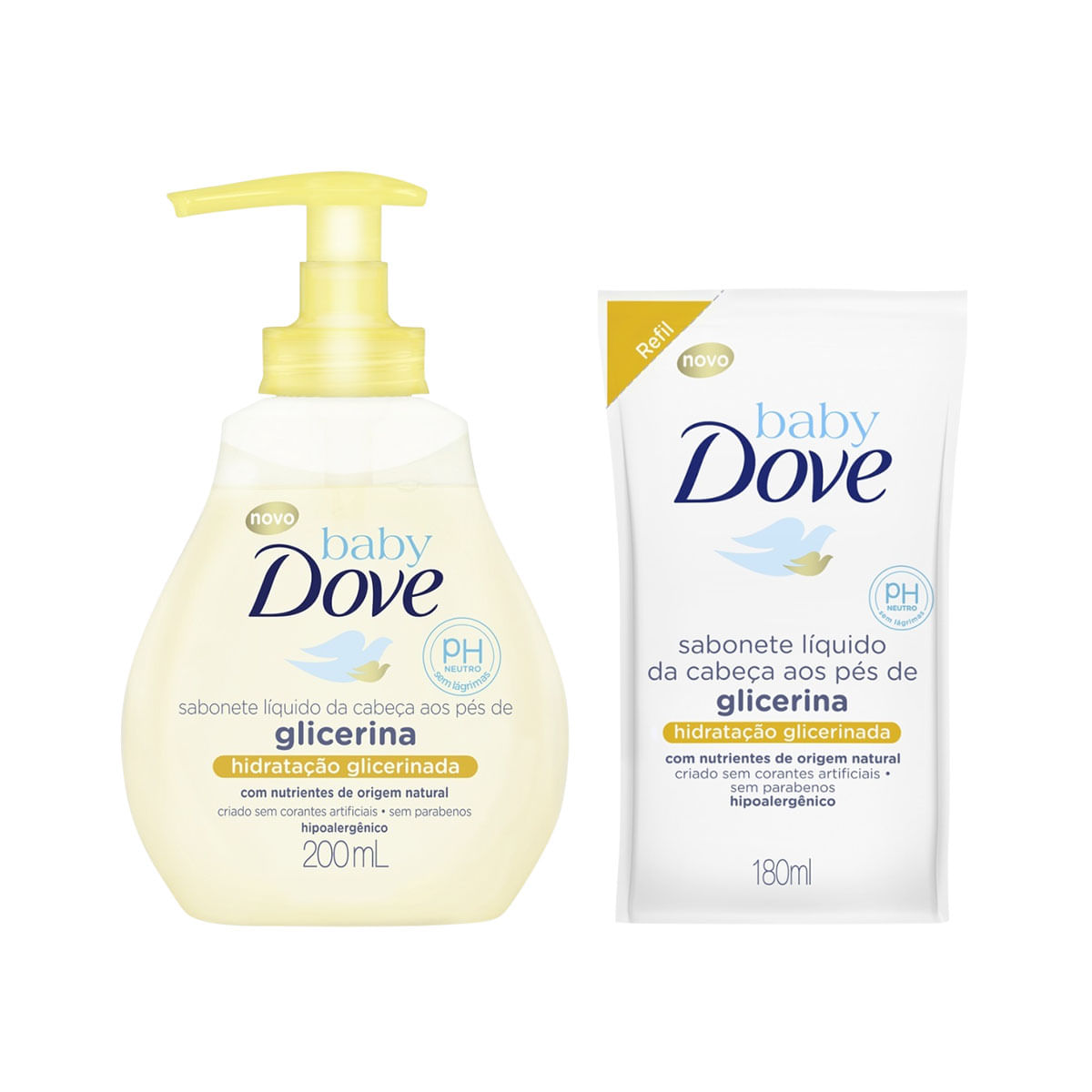 Sabonete Líquido Dove Baby  da Cabeça aos Pés Glicerina 200ml + Refil 180ml