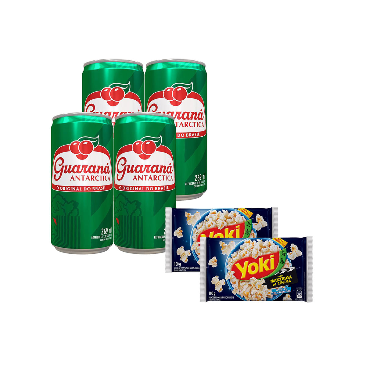 Kit Refrigerante Guaraná Antarctica lata 269ml + Pipoca Microondas Cinema Manteiga Yoki 100g