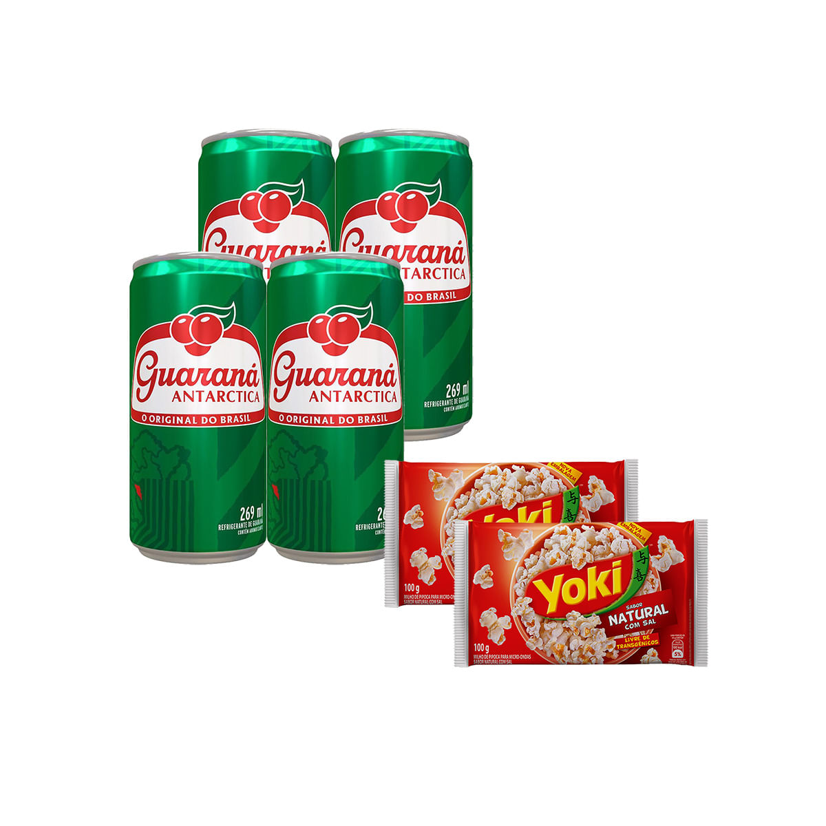 Kit Refrigerante Guaraná Antarctica lata 269ml + Pipoca Microondas com Sal Yoki 100g