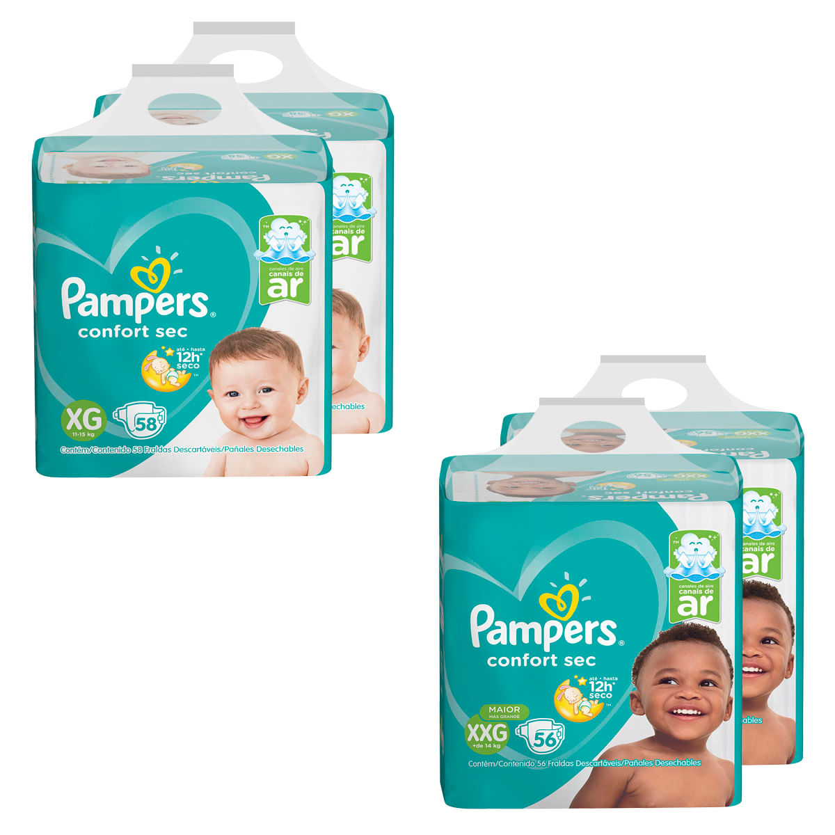 Kit de Fraldas Pampers Confort Sec Super 228 Unidades - 116 XG e 112 XXG