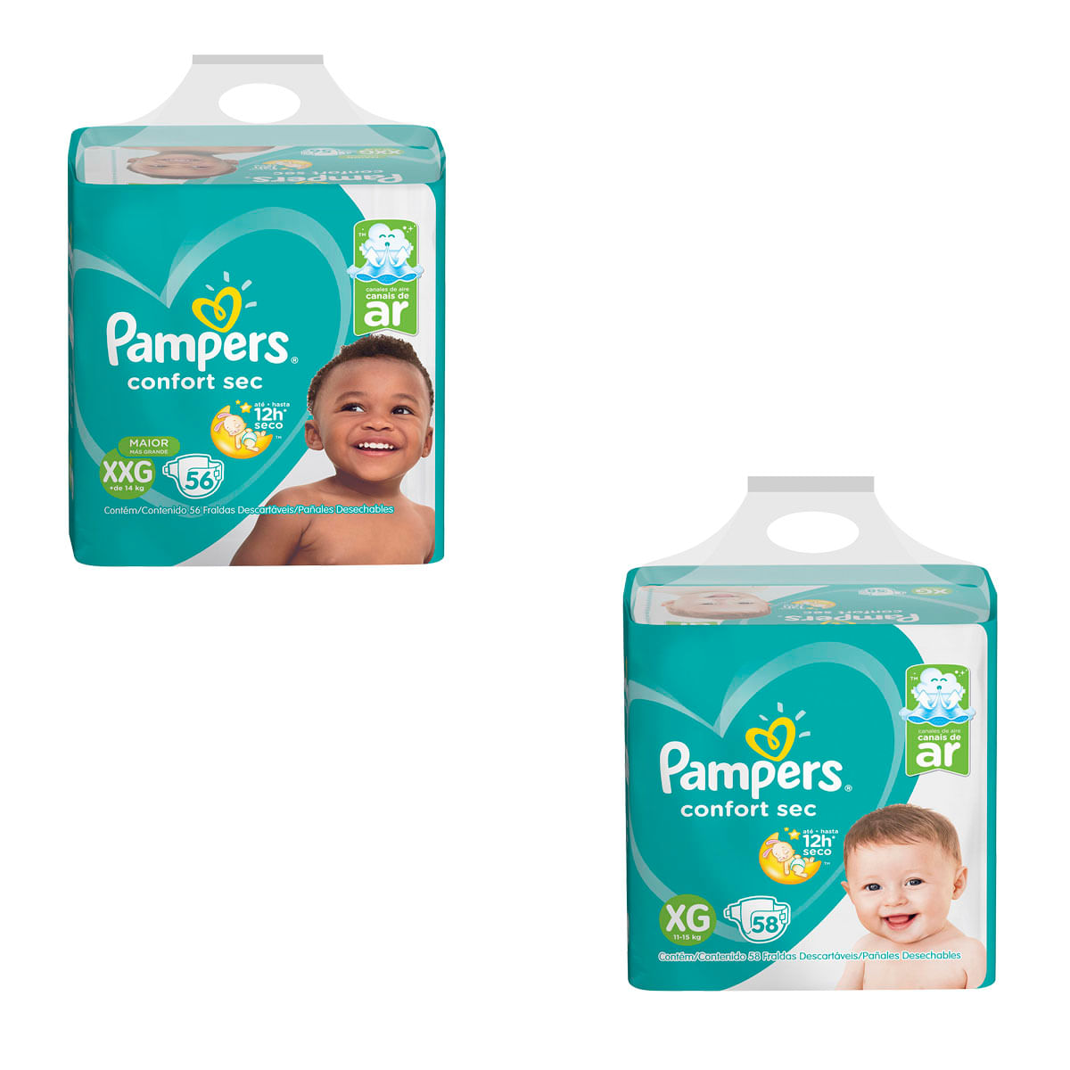 Kit de Fraldas Pampers Confort Sec Super 114 Unidades - 58 XG e 56 XXG