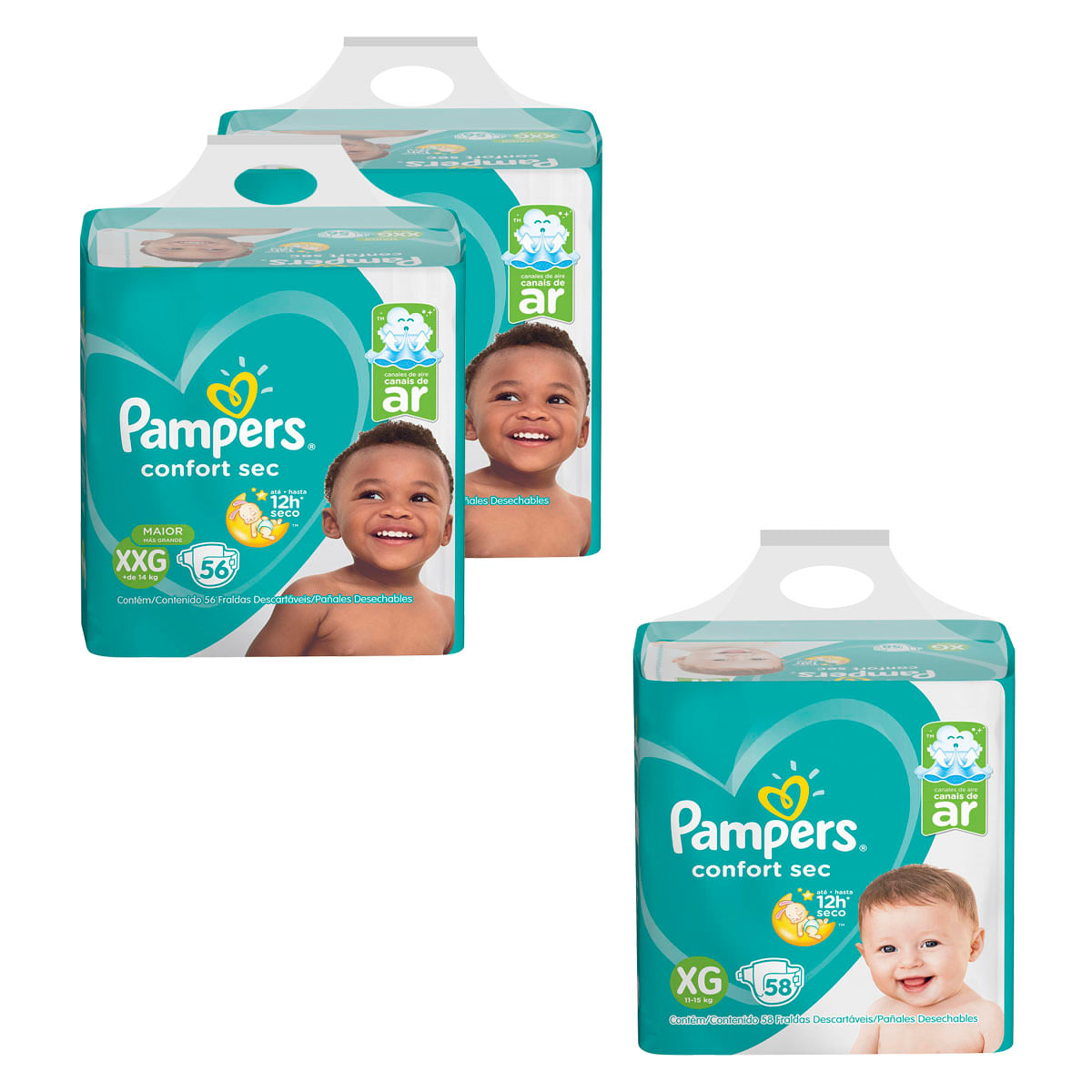 Kit de Fraldas Pampers Confort Sec Super 170 Unidades - 58 XG e 112 XXG