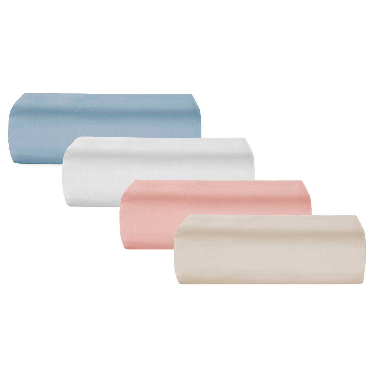 Kit 4 Lencois Solteiro Azul/Bege/Branco/Salmão 100% Algodão Teka