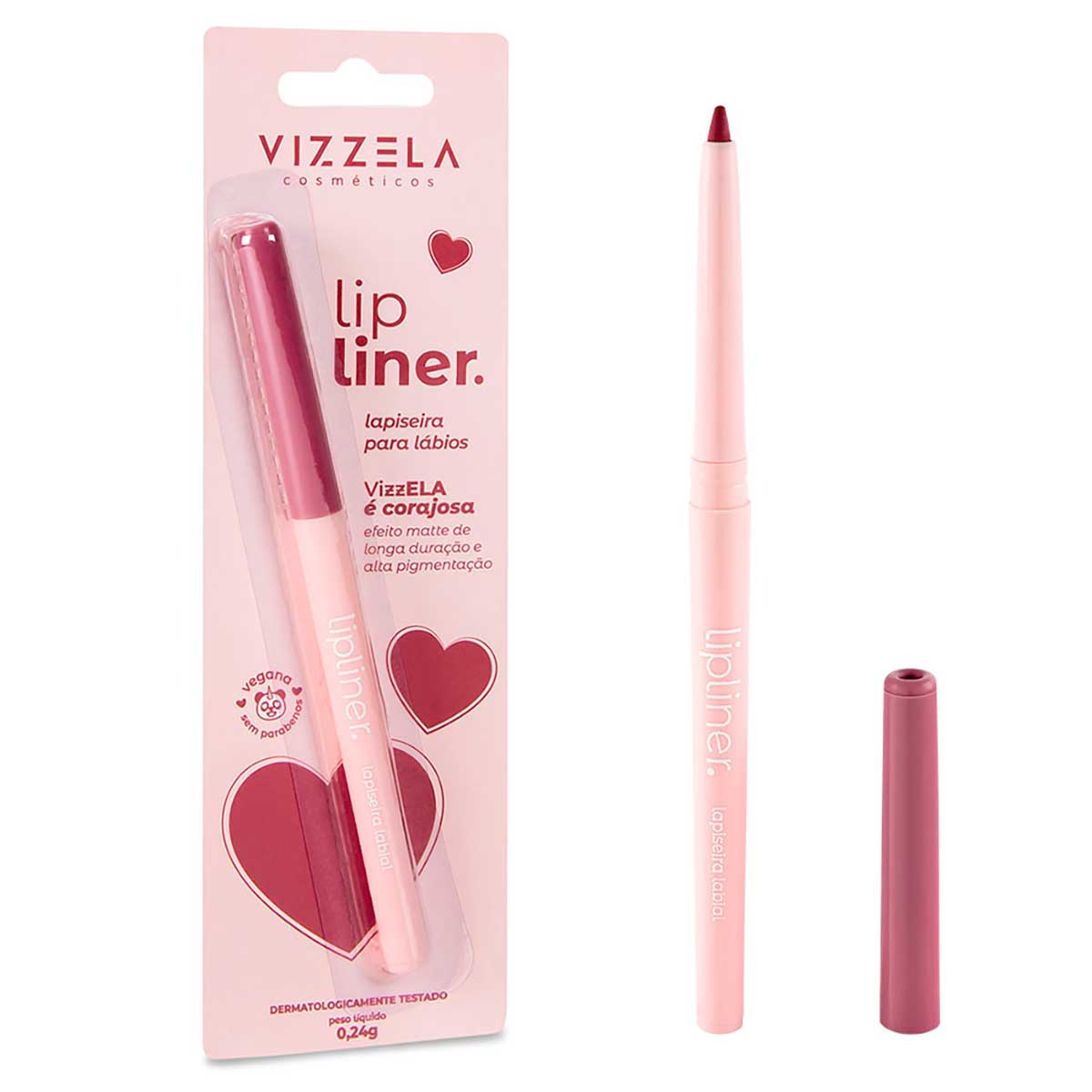 Lápis Labial Retrátil Vizzela Cosméticos Lip Liner Corajosa Malva Rosado