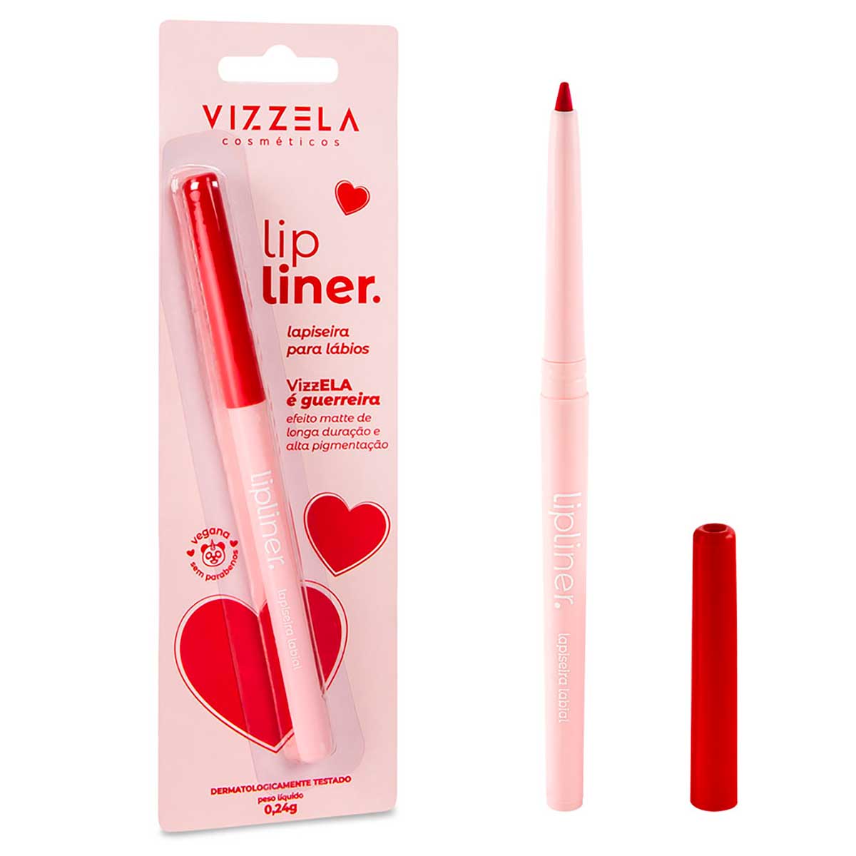 Lápis Labial Retrátil Vizzela Cosméticos Lip Liner Guerreira Vermelho Vivo