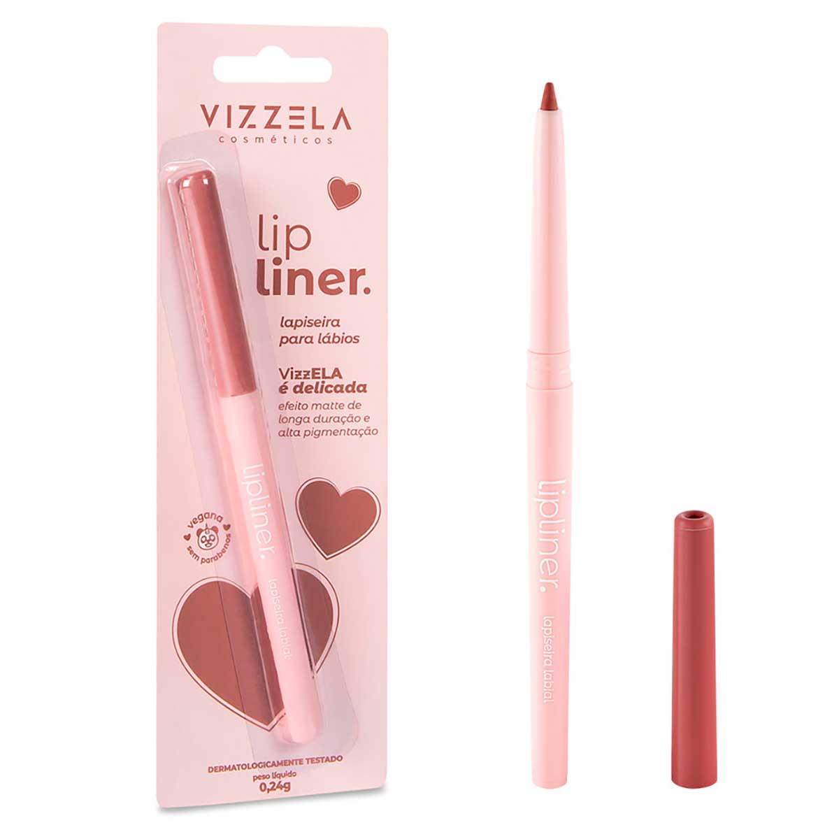 Lápis Labial Retrátil Vizzela Cosméticos Lip Liner Delicada Nude Claro