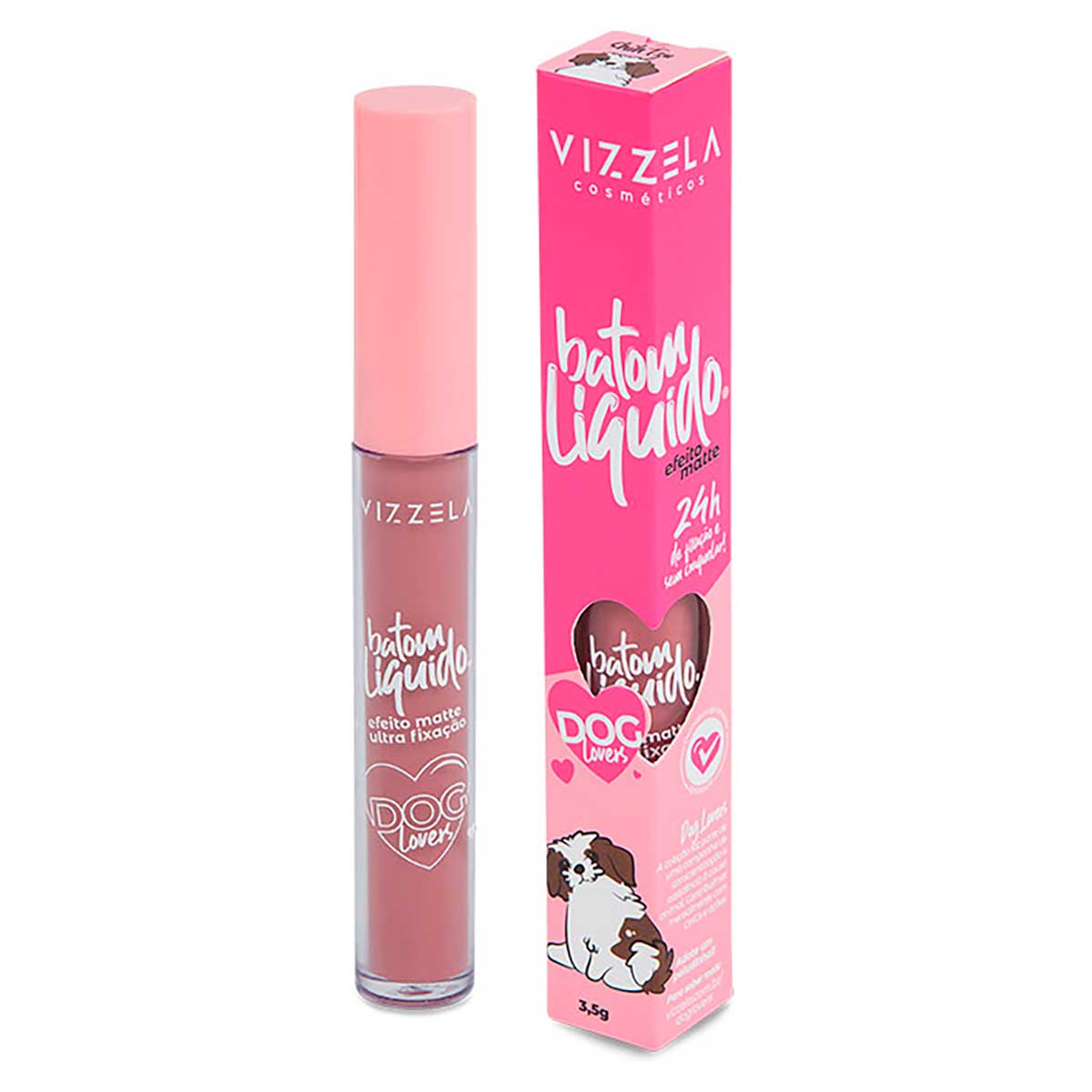 Batom Líquido Vizzela Cosméticos Matte Shih Tzu 24 Horas Dog Lovers Longa Duração 3,5g