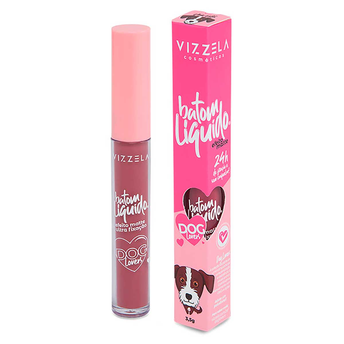 Batom Líquido Vizzela Cosméticos Matte Vira Lata 24 Horas Dog Lovers Longa Duração 3,5g