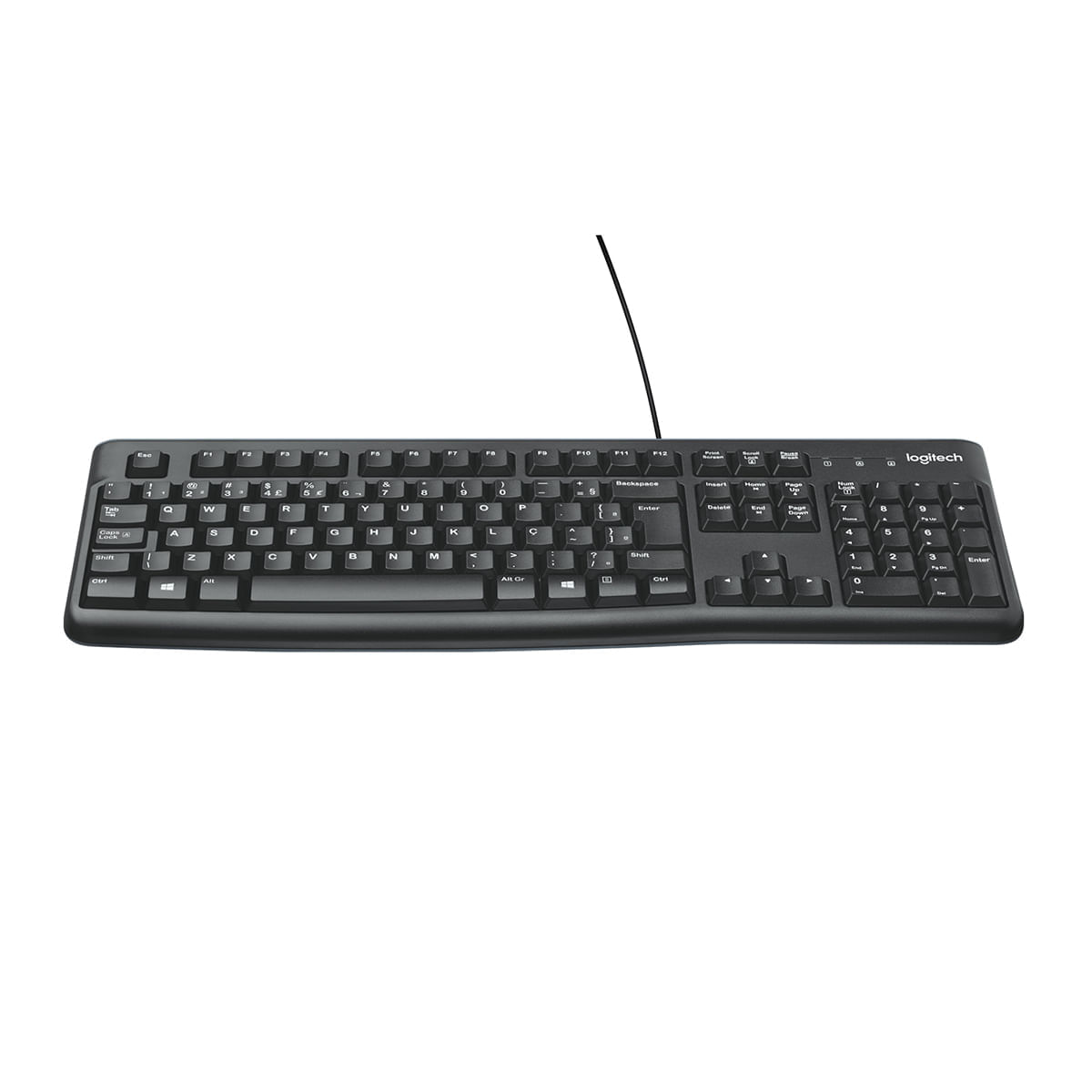 Teclado com fio USB Logitech K120 resistente a respingos e layout ABNT2
