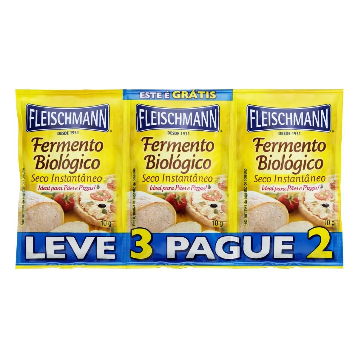 Fermento Biológico Seco Instantâneo Fleischmann Envelope 10g Cada - Leve 3 Pague 2 Unidades