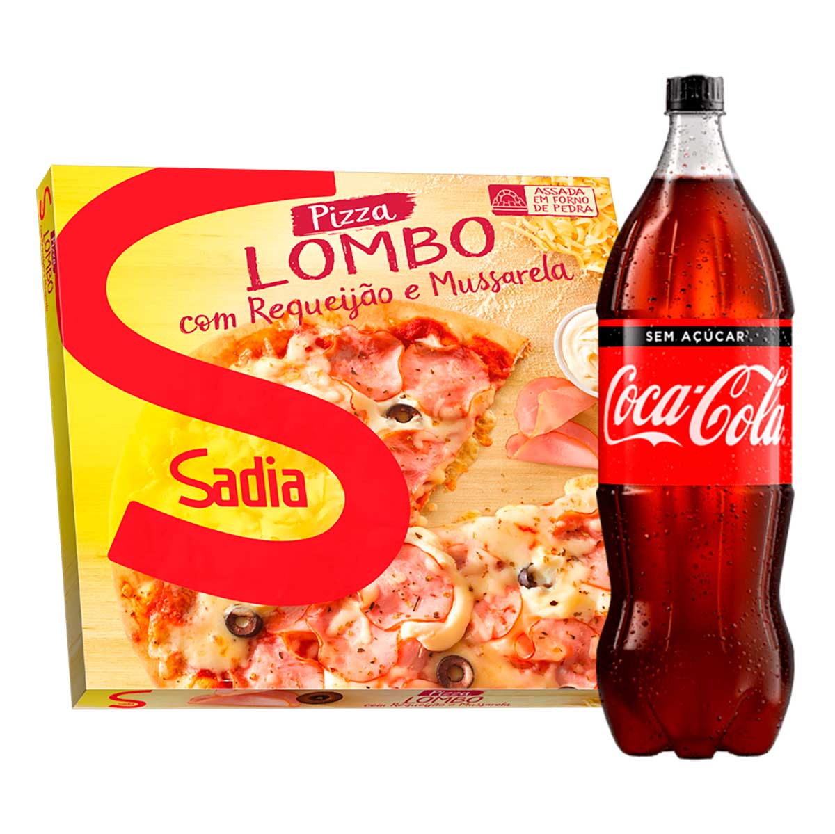 Pizza Congelada Sadia Lombo com Requeijão e Mussarela 460g +Coca-Cola Sem Açúcar 1,5L