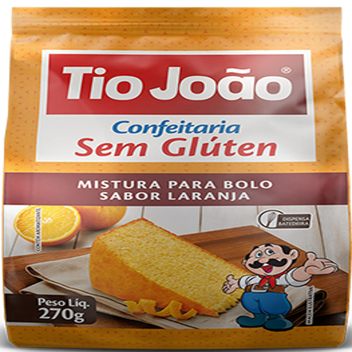 Mistura para Bolo Sem Glúten de Laranja Tio João Confeitaria 270g