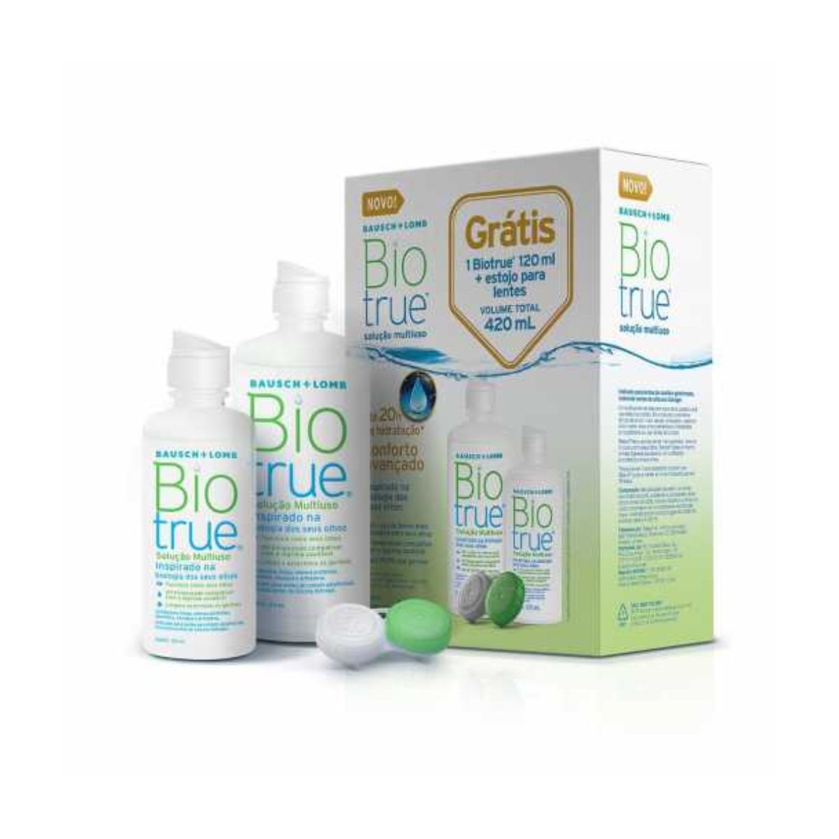 Kit Biotrue Com Estojo para Lentes Solução multiuso 300ml e 120 ml