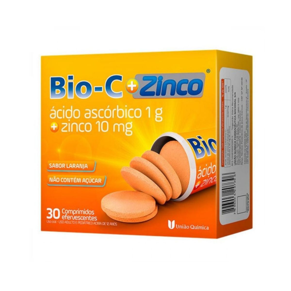 Vitaminas Bio-C com Zinco 10 mg e 30 comprimidos Efervescentes