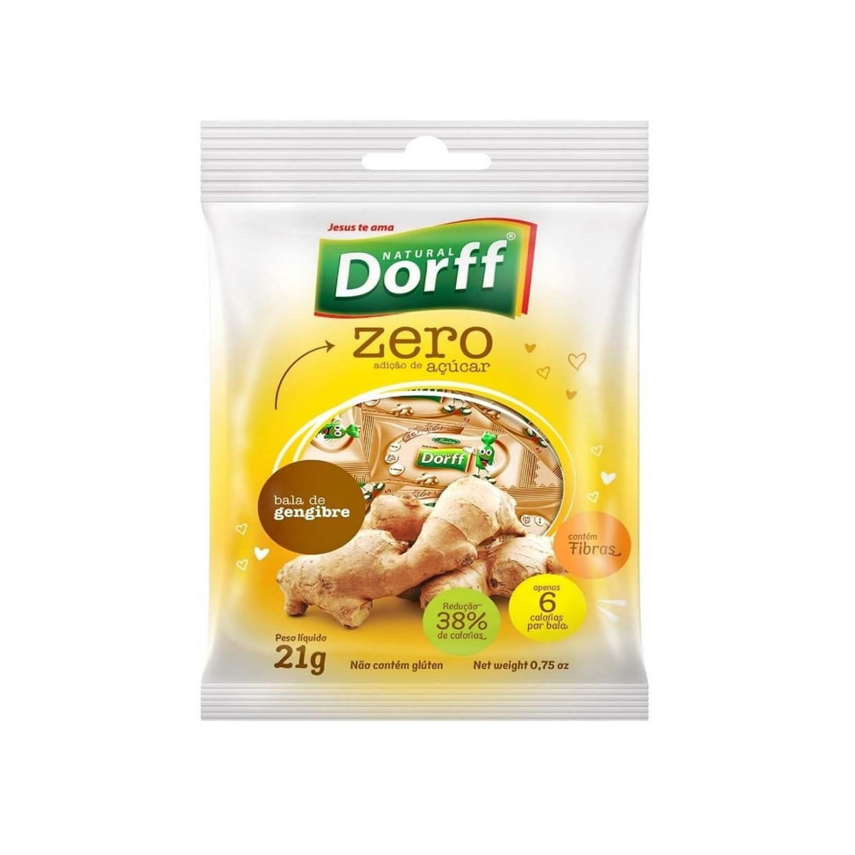 Pacote de Bala de Gengibre Sem Açucar Natural Dorff 21gr