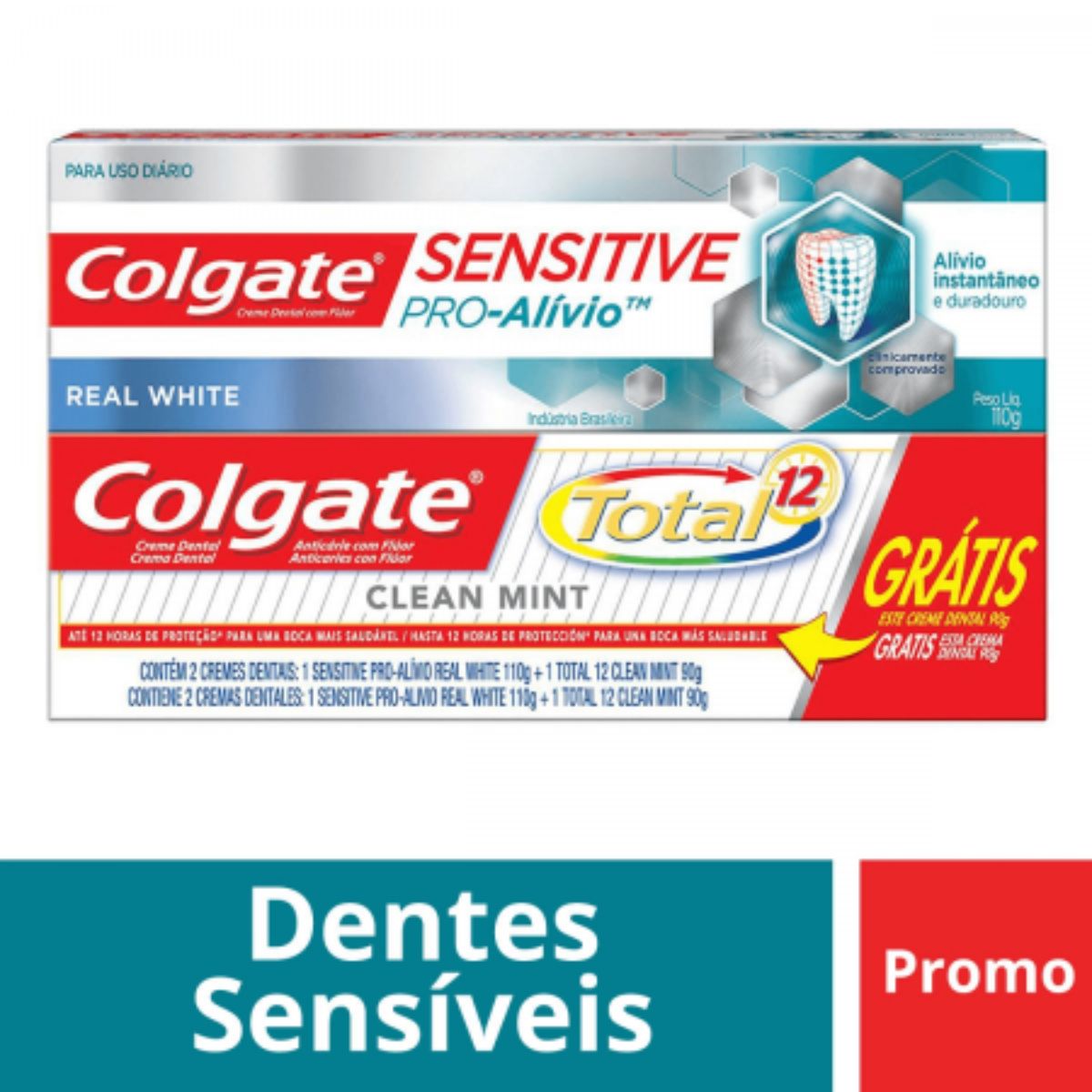 Kit Creme Dental Colgate Sensitive Pro-Alívio Real White Menta 110g + 1 Creme Dental 90g