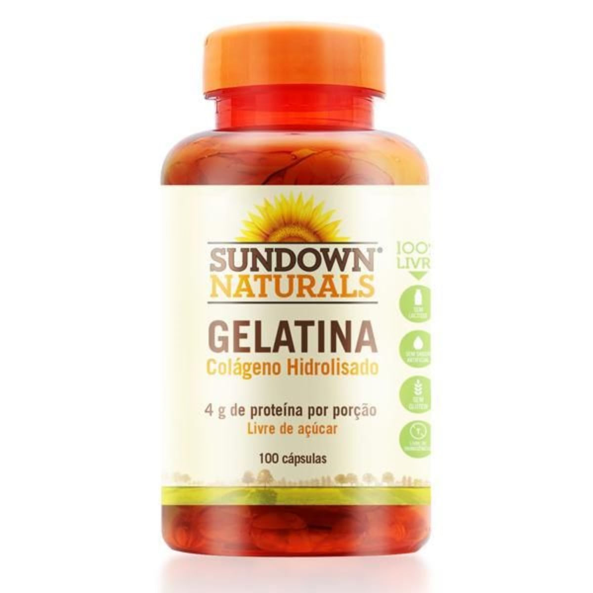 Gelatina Colágeno Hidrolisado 4 g Sundown Vitaminas 100 Cápsulas