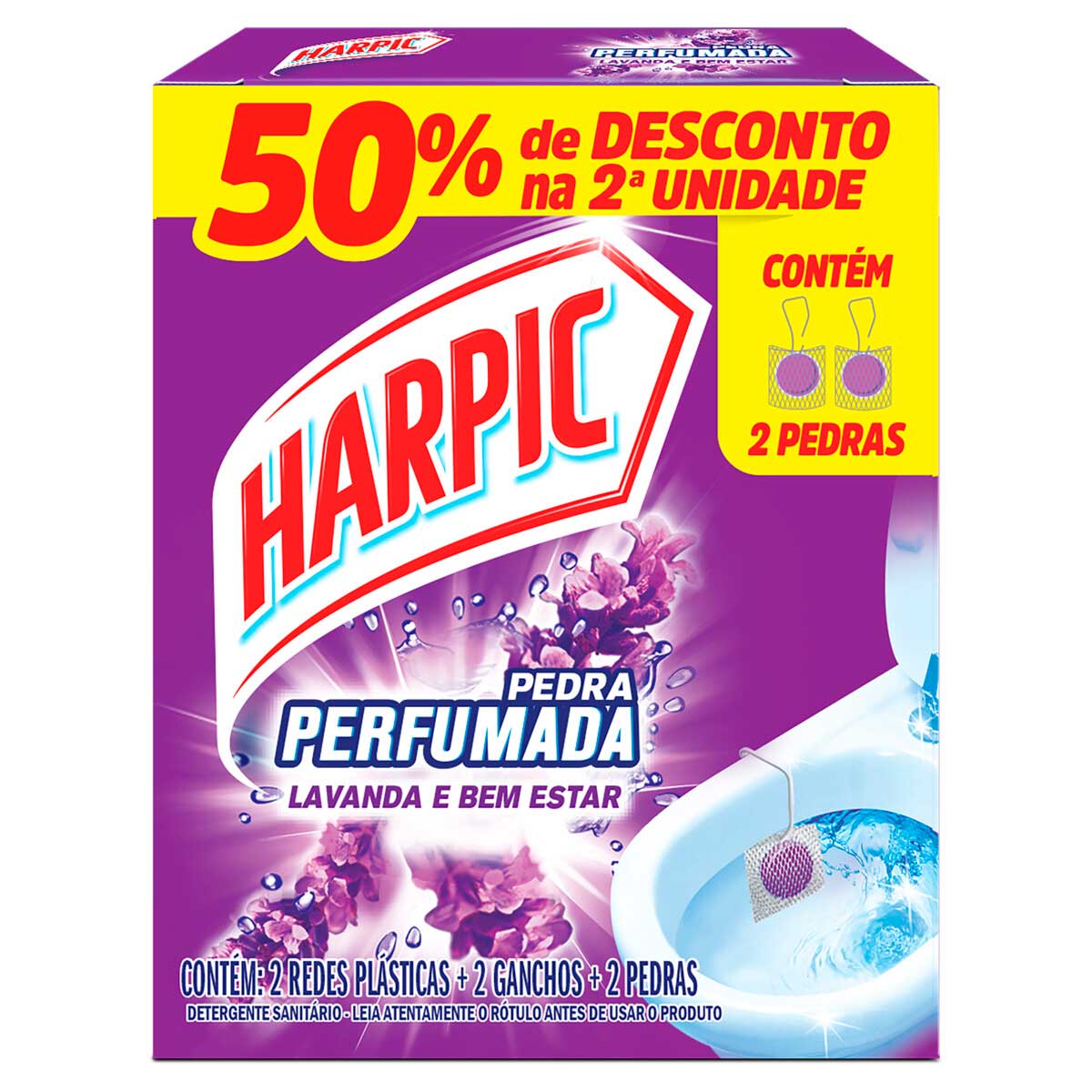 Pedra Sanitária Harpic Lavanda e Bem-Estar 2 Unidades Grátis 50% de Desconto na 2ª Unidade