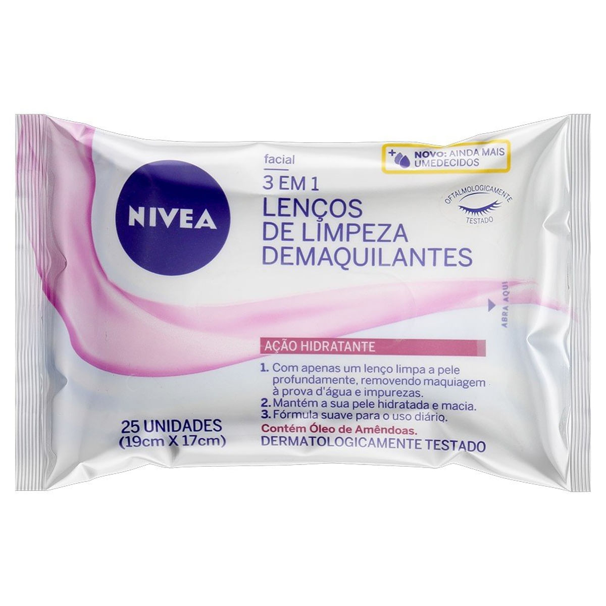 Lenços de Limpeza 3 em 1 Nivea Ação Hidratante 25 Unidades