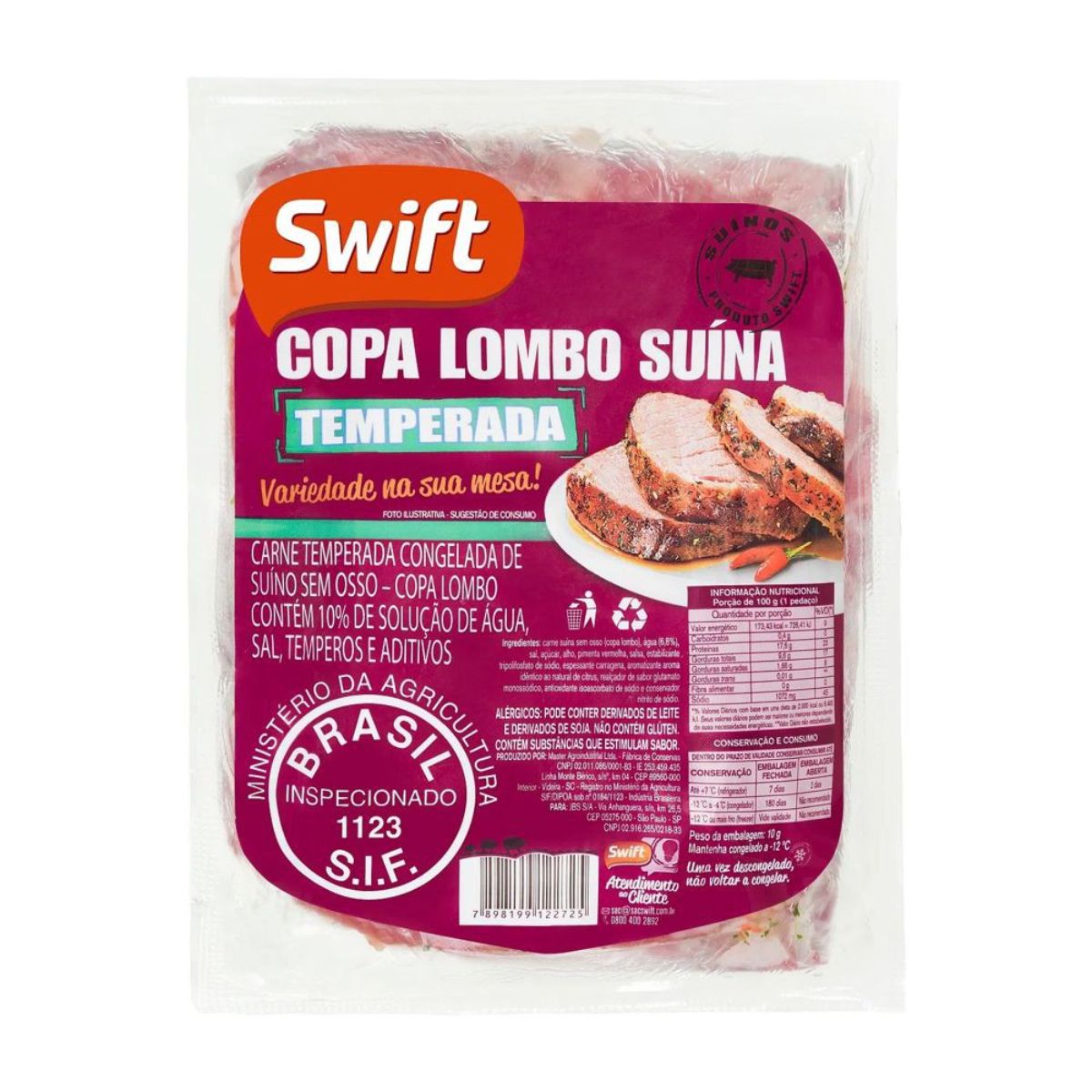 Copa Lombo Suino Temperado e Congelado Swift Aproximadamente 900g