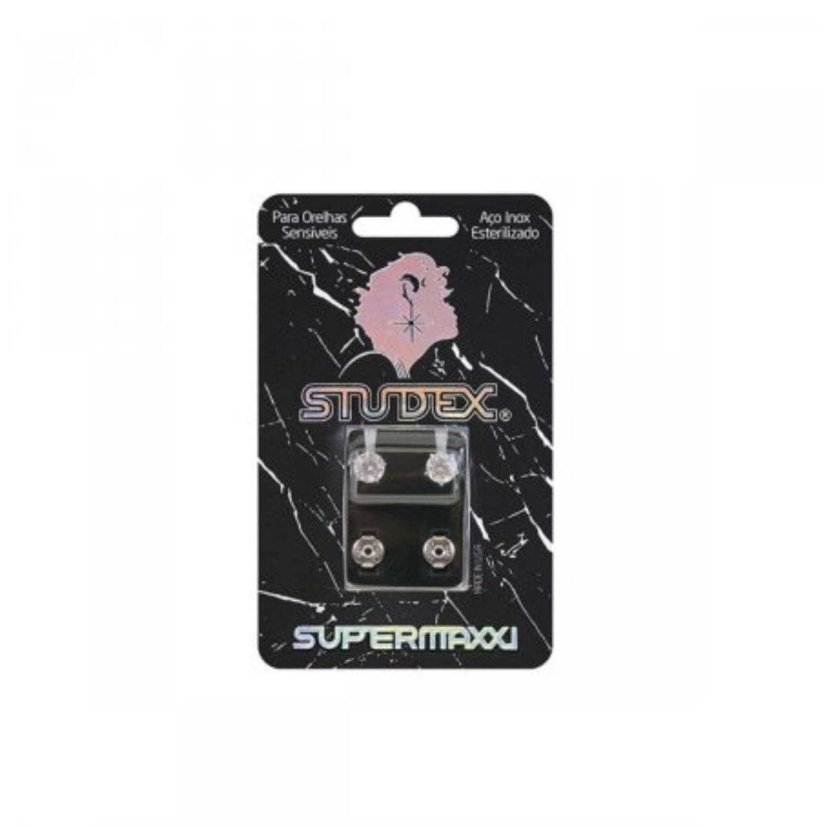 Brinco Supermaxxi Cristal Prata Studex Par