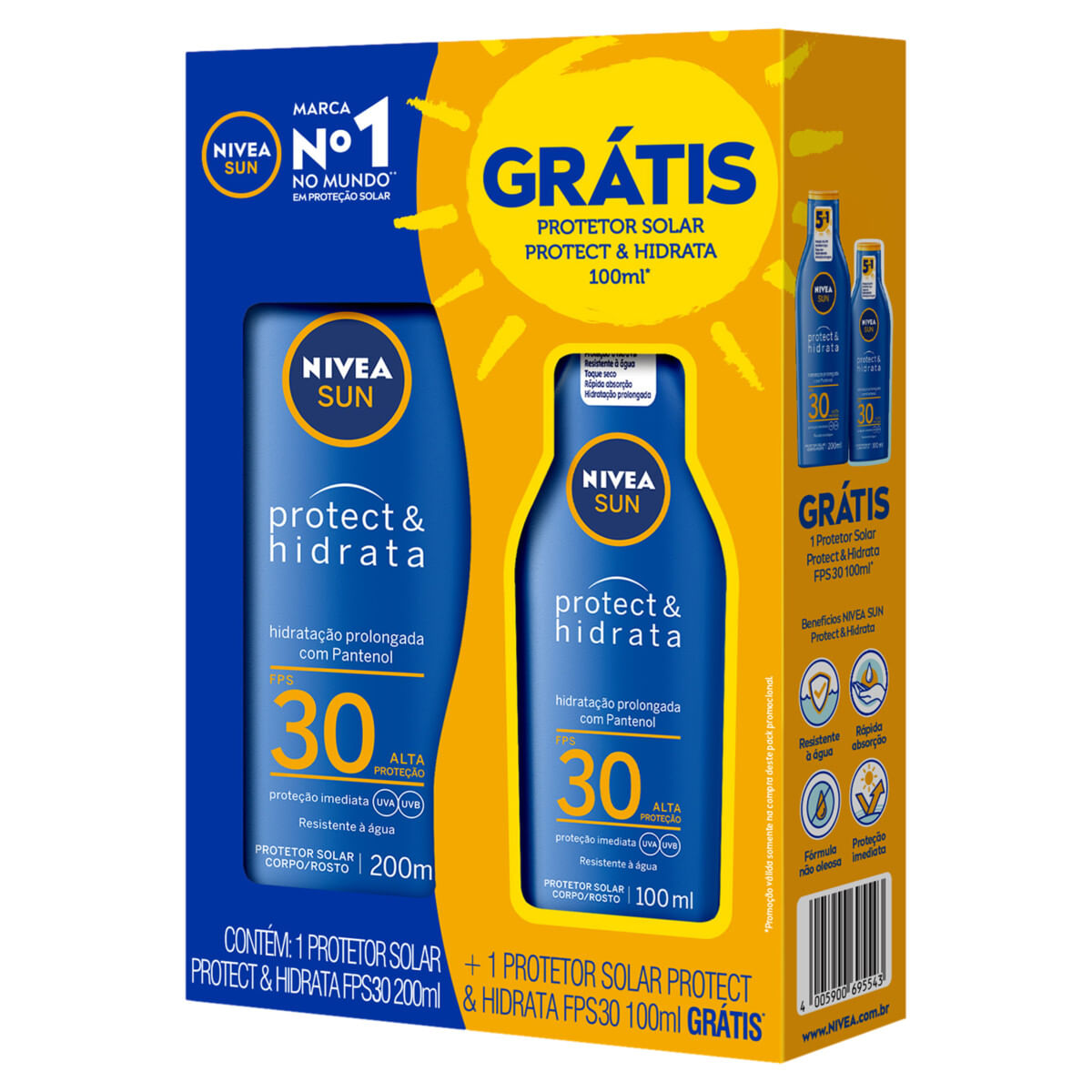 Kit Protetor Solar FPS 30 Nívea Sun Protect & Hidrata 200 Ml Grátis Protetor Solar FPS 30 100 Ml