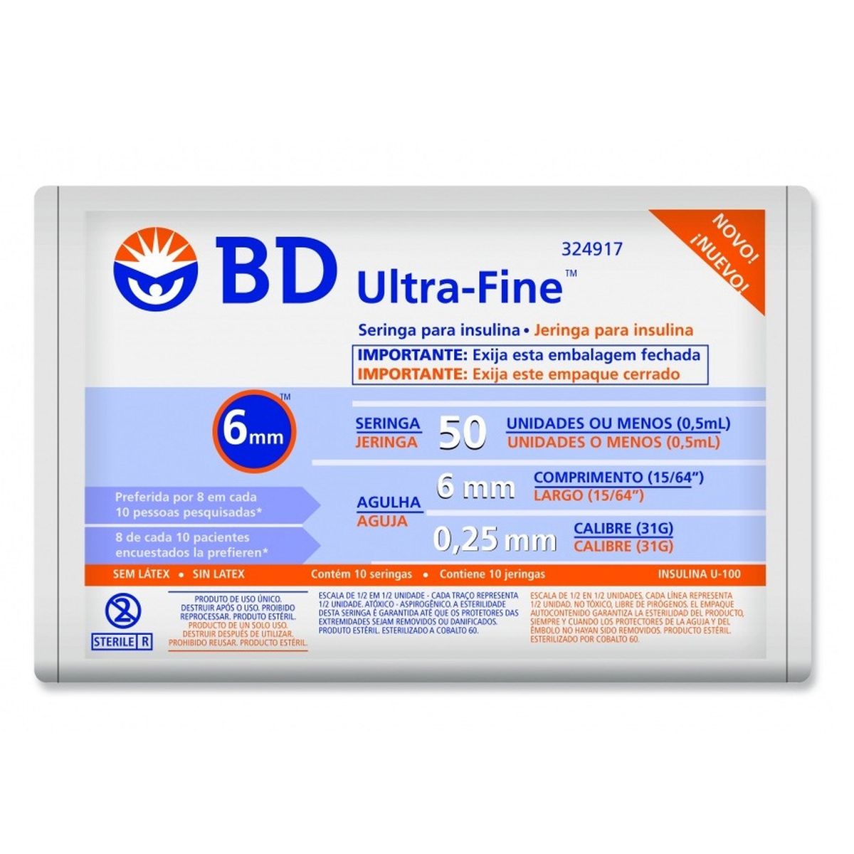 Seringa para Insulina Ultra-Fine 6mm 50 UI BD 1 unidade