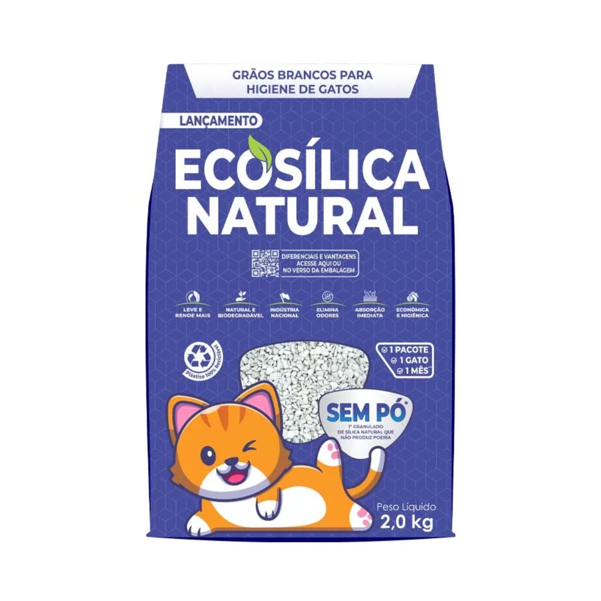 Areia Higiênica Ecosílica para Gatos 2 kg ProGato