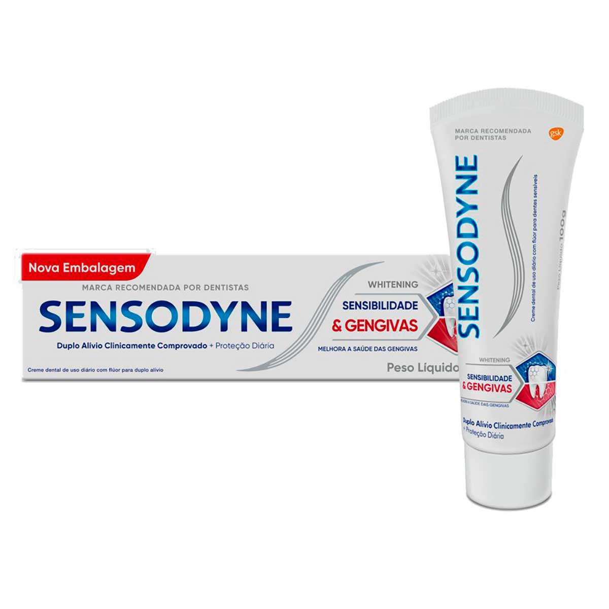 Sensodyne Sensibilidade & Gengivas Whitening Creme Dental para Dentes Sensíveis e Sangramentos na Gengiva 100g