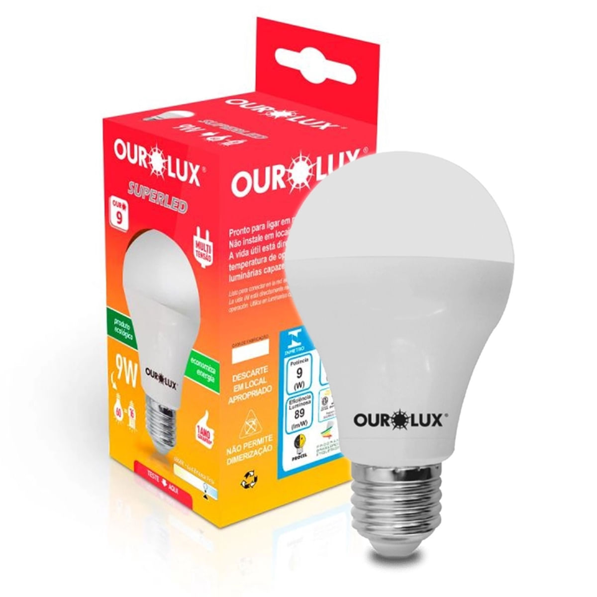 Lâmpada Superled Bulbo 9 W Luz Amarela Bivolt E27 Ourolux