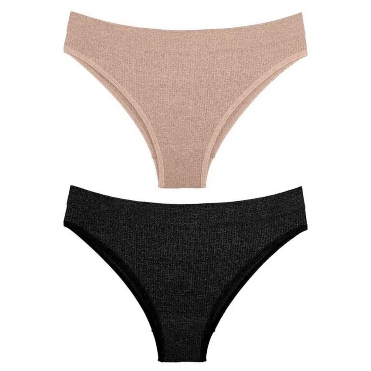 Kit 2 Calcinhas Biquíni Sem Costura DelRio Areia/Preto Tam G 5197