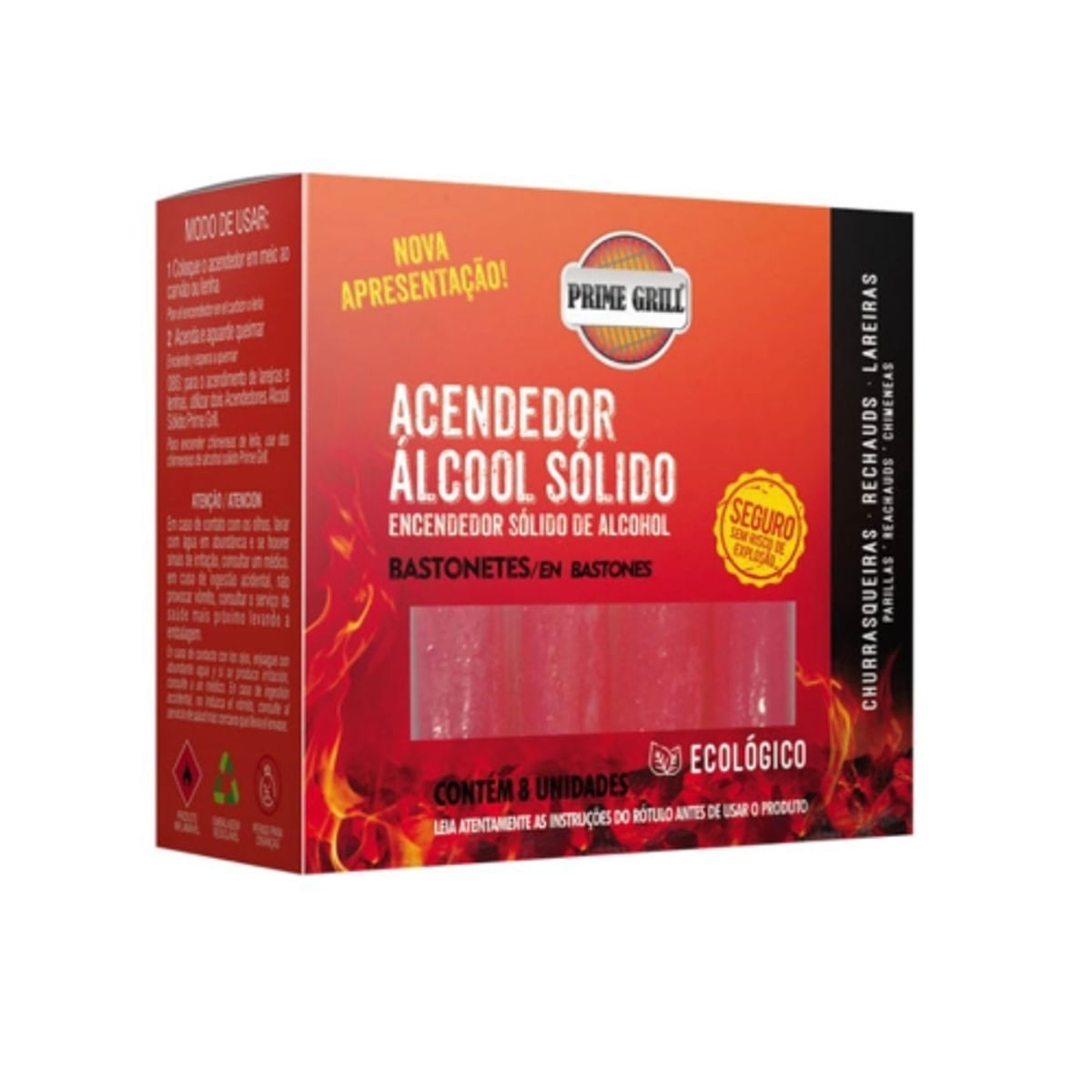 Acendedor Prime Grill Alcool Sólido  8 Unidades