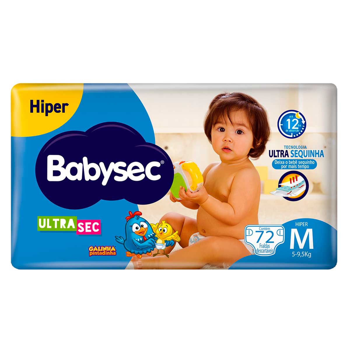 Fralda Descartável Babysec Ultra Hiper M com 72 Unidades