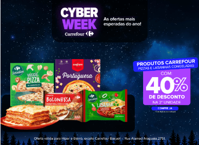 Produtos Carrefour: Pizzas e Lasanhas Congeladas com 40% off na 2a
